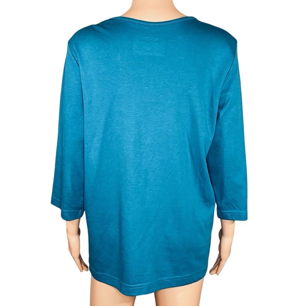 Blair Teal Embroidered Top 3-4 Sleeve Pullover Stretchy Womens Size Large - Picture 4 of 8